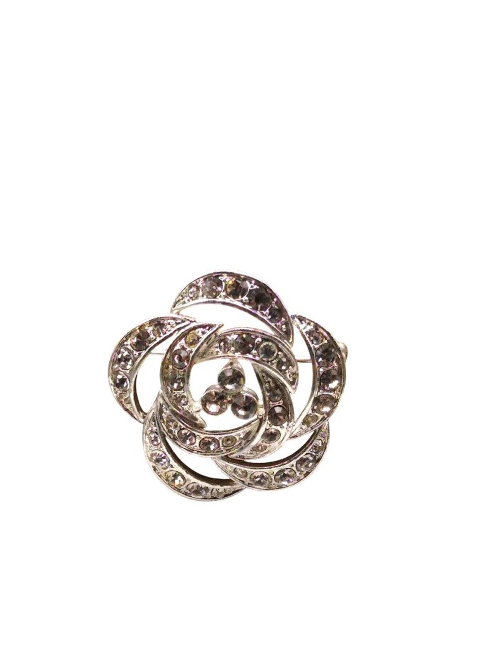 Romantic Rose Crystal Brooch, Clear Sparkle on Silver Tone, Floral Lapel Pin
